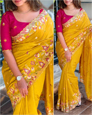 Stunning cut work visca slub silk Saree