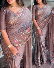 Stunning cut work visca slub silk Saree