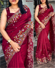 Stunning cut work visca slub silk Saree