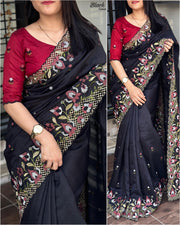 Stunning cut work visca slub silk Saree