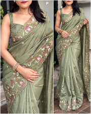 Stunning cut work visca slub silk Saree