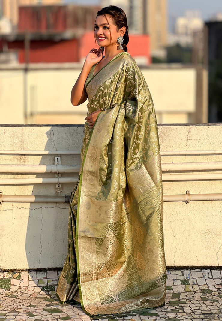 Banarasi Antique Silk Sarees with jaal zari