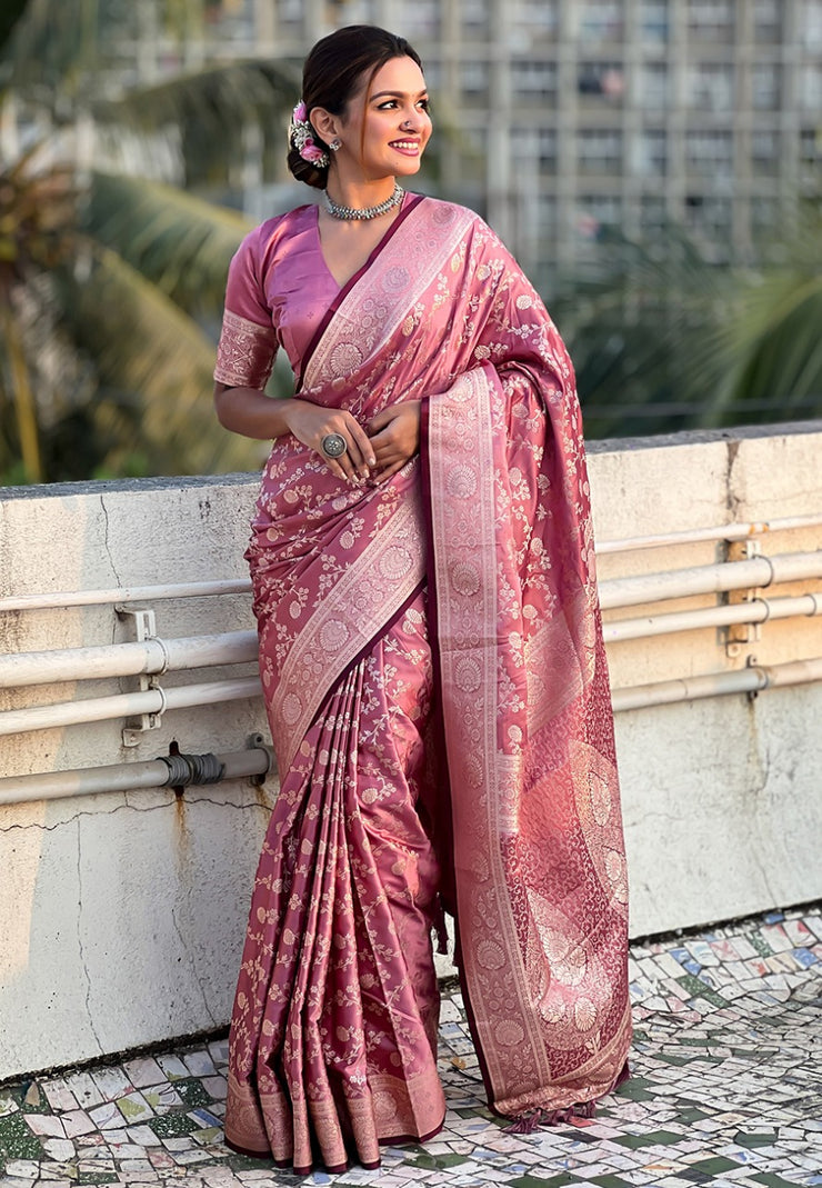 Banarasi Antique Silk Sarees with jaal zari