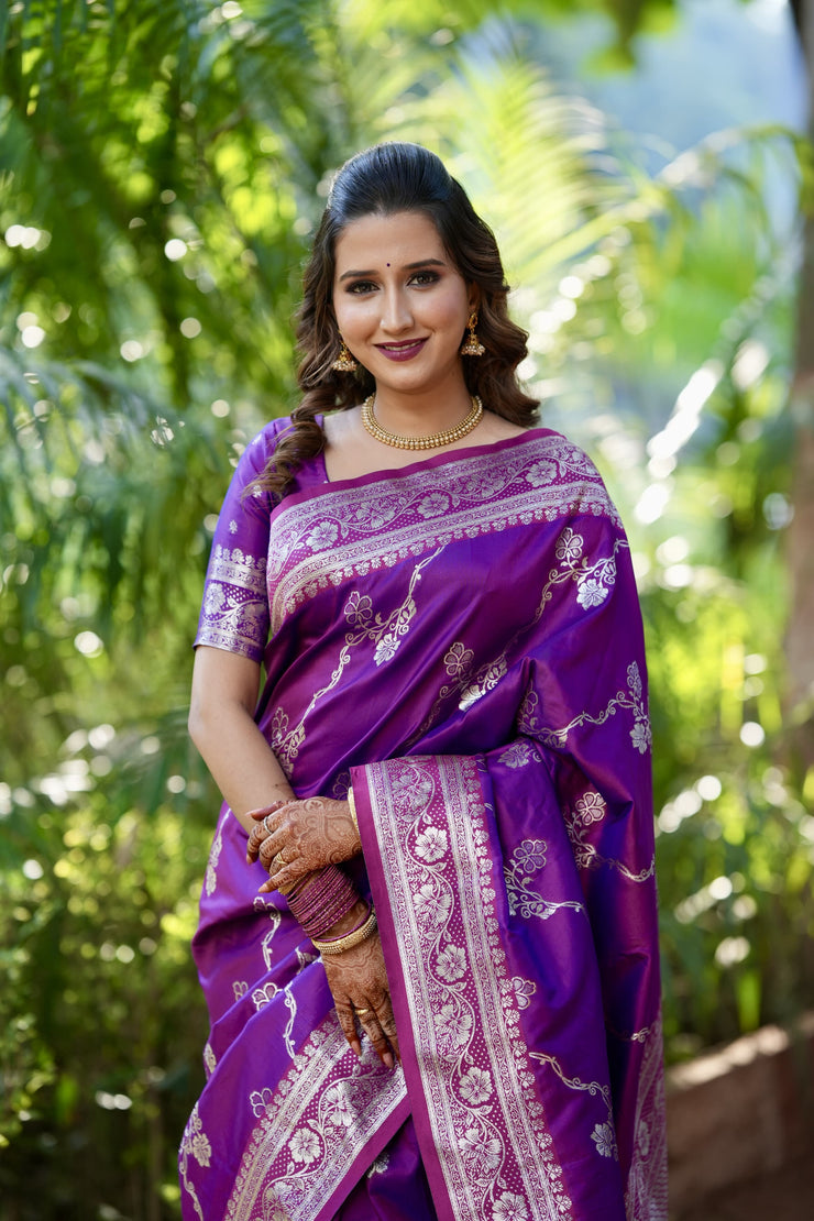 Premium Banarasi Soft Silk Sarees with silver zari jaal