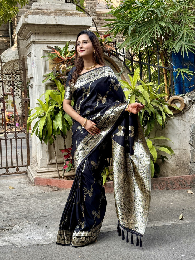 Premium Banarasi Soft Silk Sarees with silver zari jaal