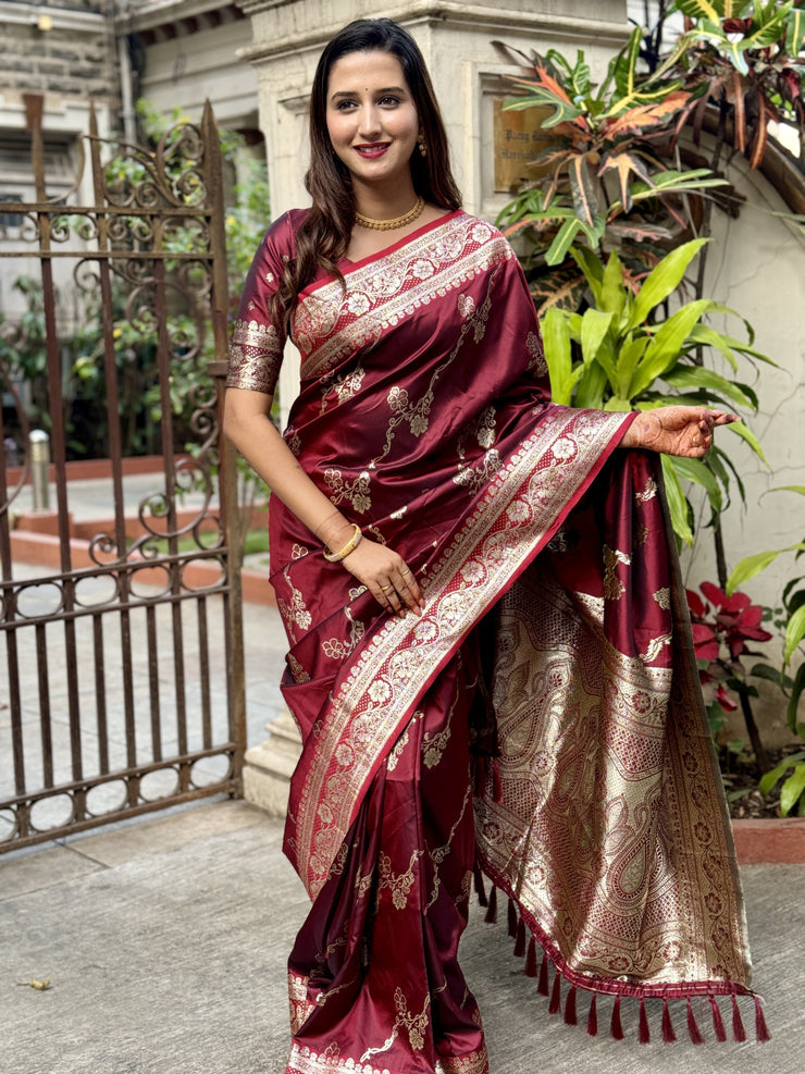 Premium Banarasi Soft Silk Sarees with silver zari jaal