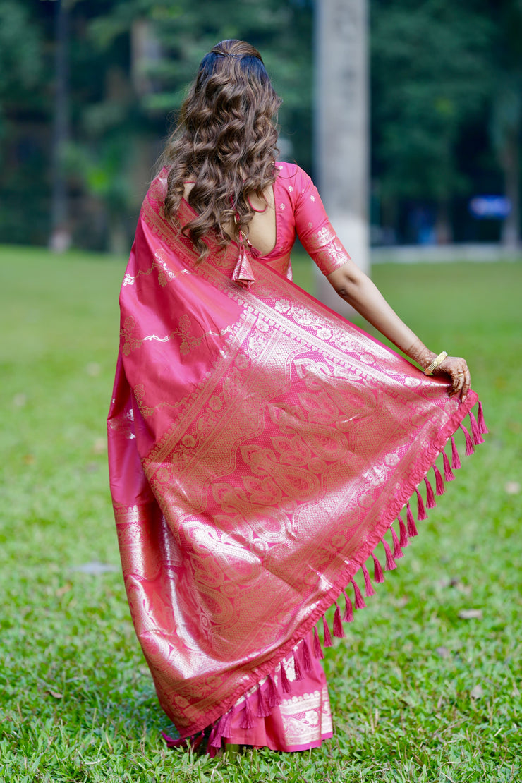 Premium Banarasi Soft Silk Sarees with silver zari jaal