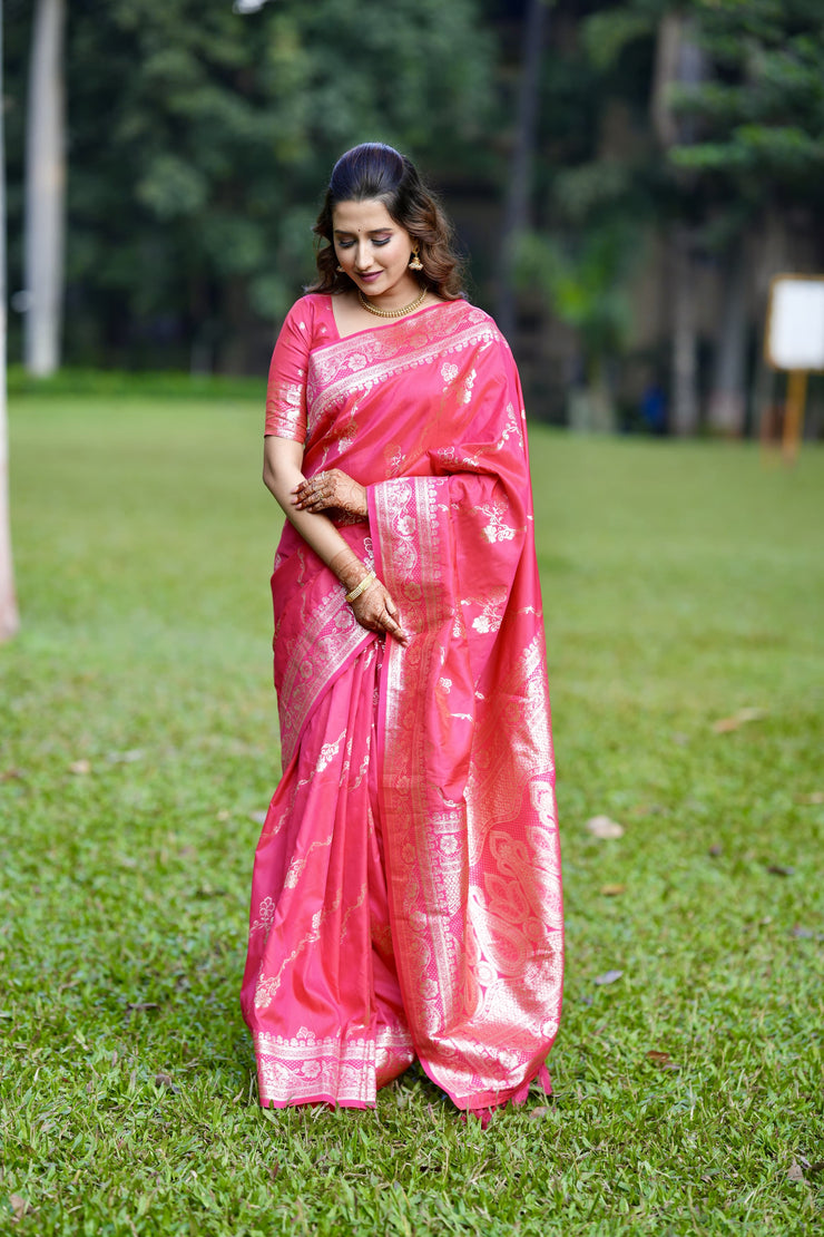 Premium Banarasi Soft Silk Sarees with silver zari jaal