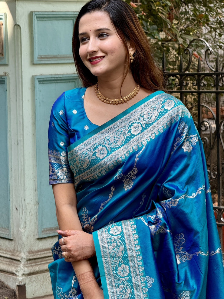 Premium Banarasi Soft Silk Sarees with silver zari jaal