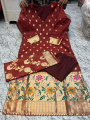 PREMIUM CHANDERI BANARASI SILK KURTI WITH RICH JAMDANI WEAVING ALL OVER KURTI