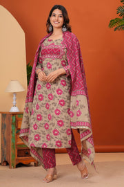 Cotton Straight Designer Kurti, Pant & Dupatta set