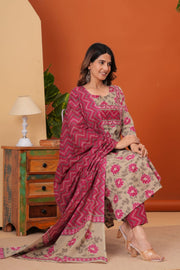 Cotton Straight Designer Kurti, Pant & Dupatta set