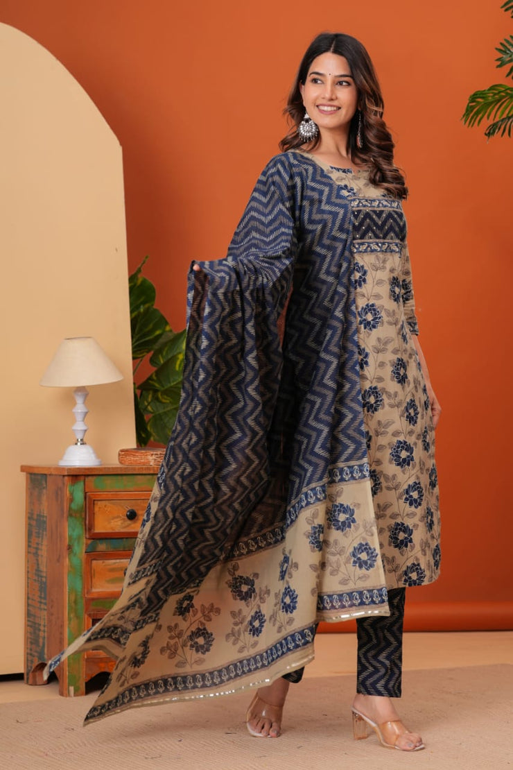 Cotton Straight Designer Kurti, Pant & Dupatta set