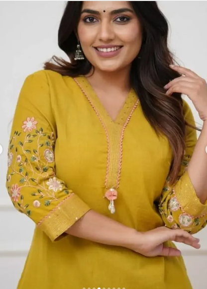 Yellow Viscose Rayon Kurta Palazzo Set