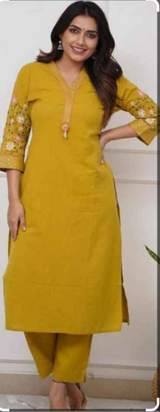 Yellow Viscose Rayon Kurta Palazzo Set