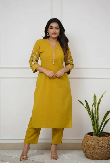 Yellow Viscose Rayon Kurta Palazzo Set