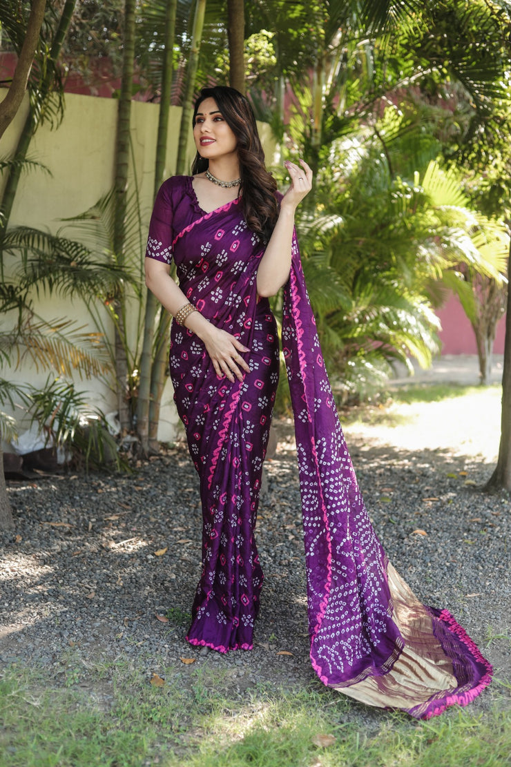 Pure Bandhej Silk Saree