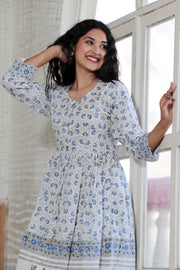 Blue Hand Block Printed Long One Piece Dress