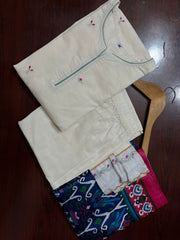 KURTA PANT SET with colourful threadwork hand embroidery