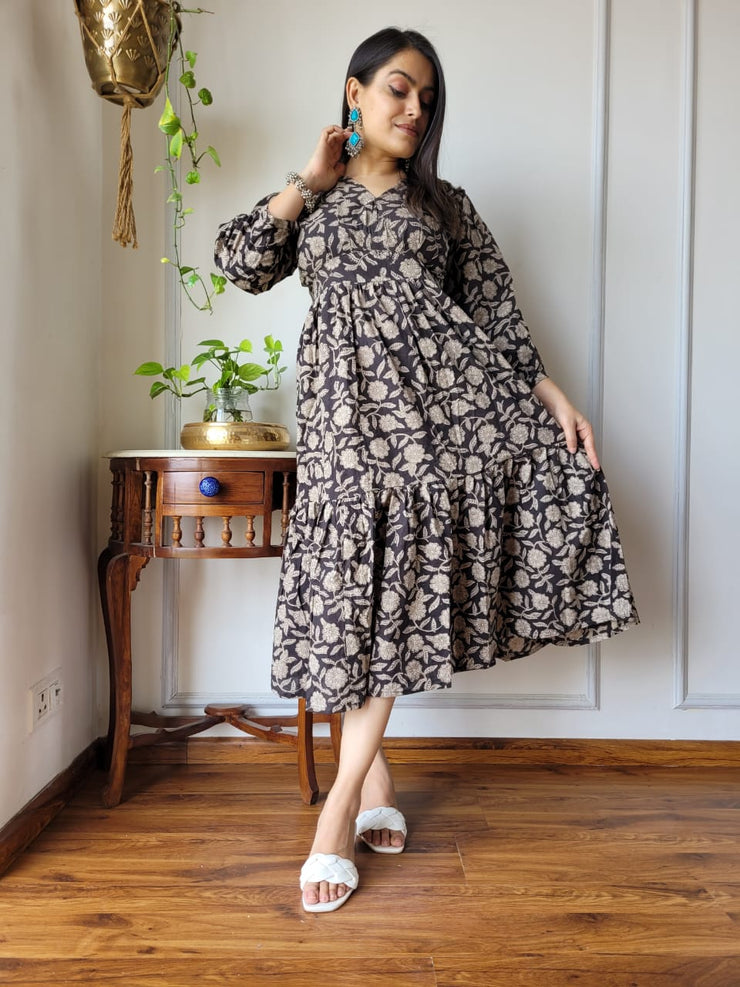 Bagru Hand block Printed One Piece Long Dress