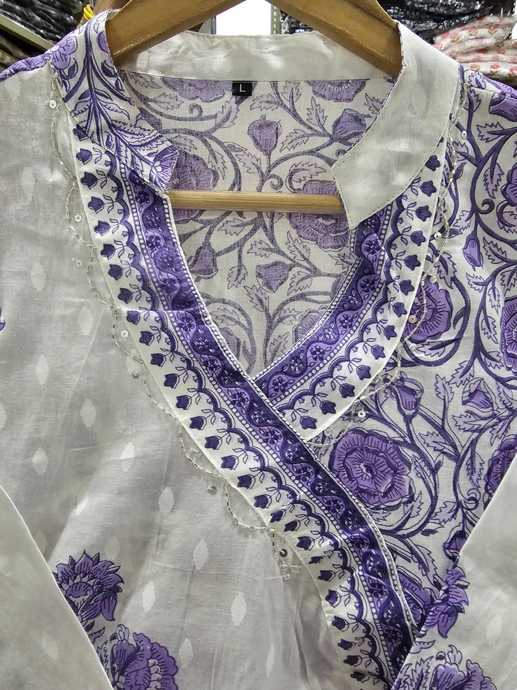 Angrakha Pattern Hand block printed Cotton Suit