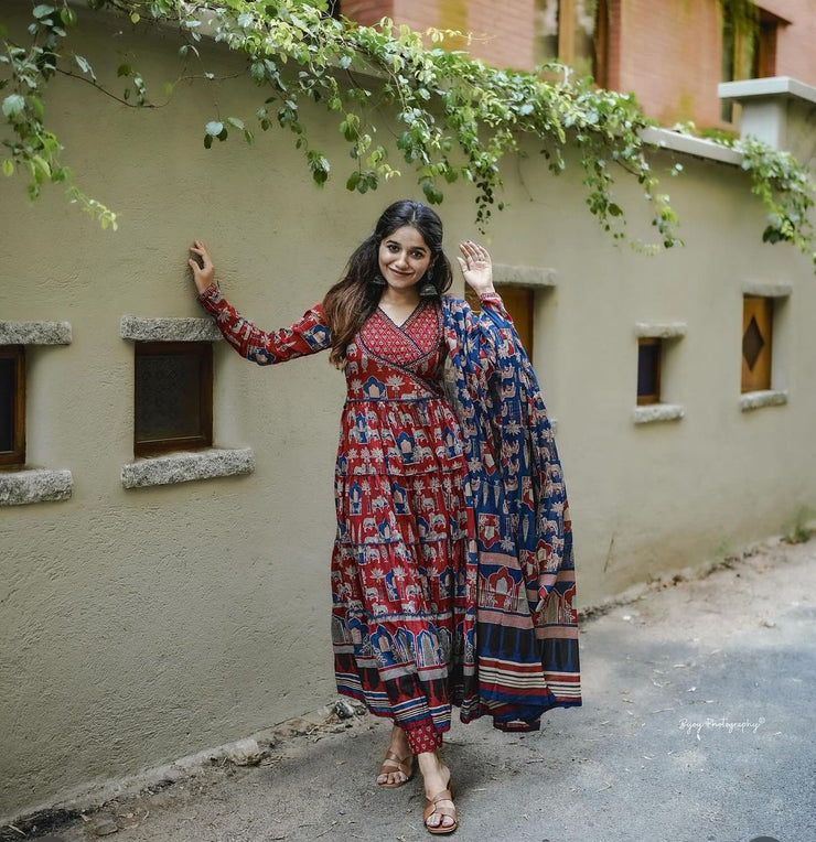 Angrakha style Anarkali Kurta Set