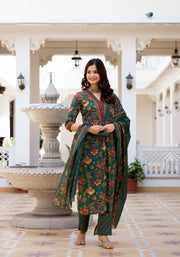 Charming Green Floral Print Suit Set