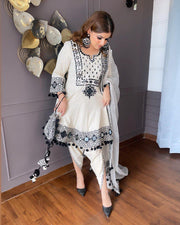 DESIGNER TOP EMBROIDERY REAL MIRROR WORK WITH DUPATTA AND DHOTI