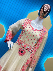 DESIGNER TOP EMBROIDERY REAL MIRROR WORK WITH DUPATTA AND DHOTI