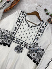 DESIGNER TOP EMBROIDERY REAL MIRROR WORK WITH DUPATTA AND DHOTI