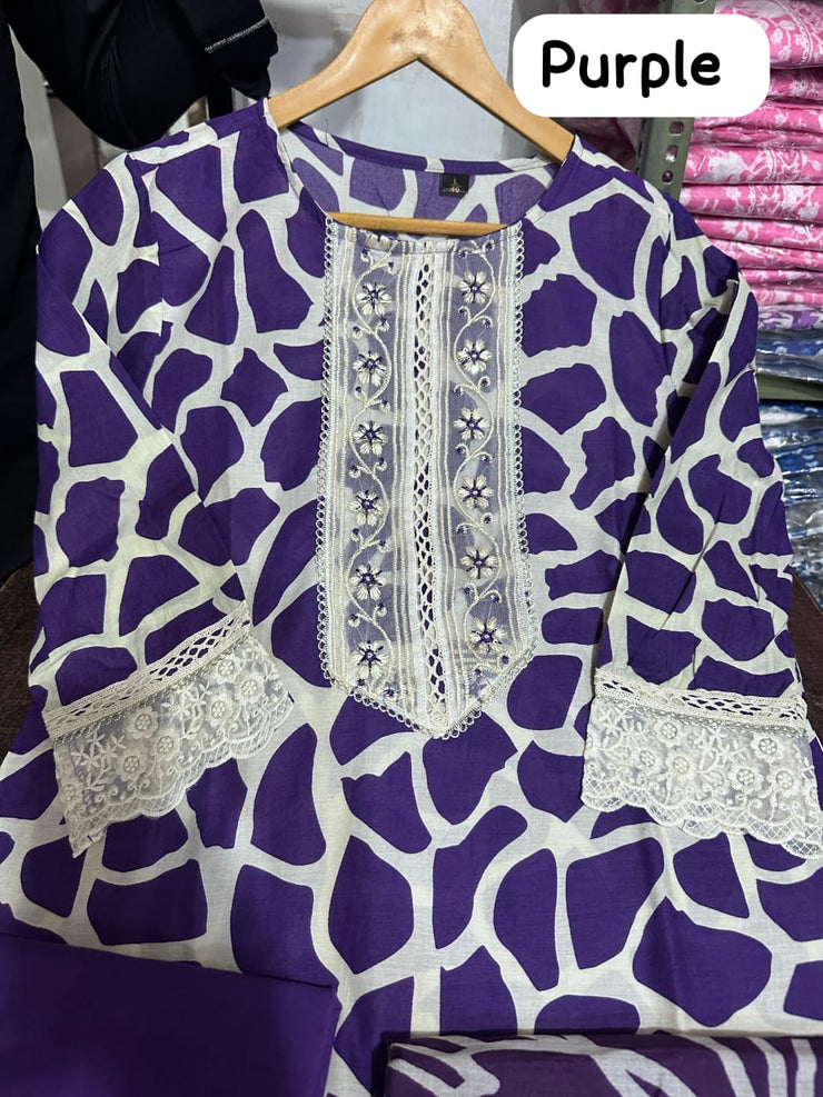 Pure fine Cotton fabric Kurti with Pant & Dupatta (4 Colors Available)