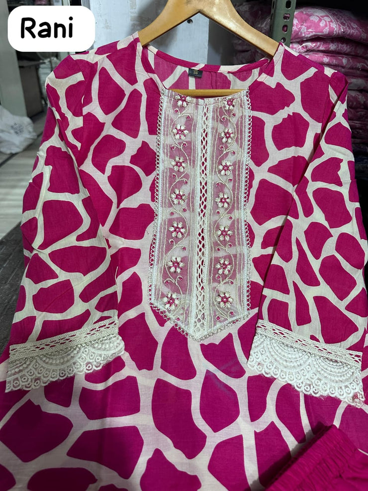 Pure fine Cotton fabric Kurti with Pant & Dupatta (4 Colors Available)