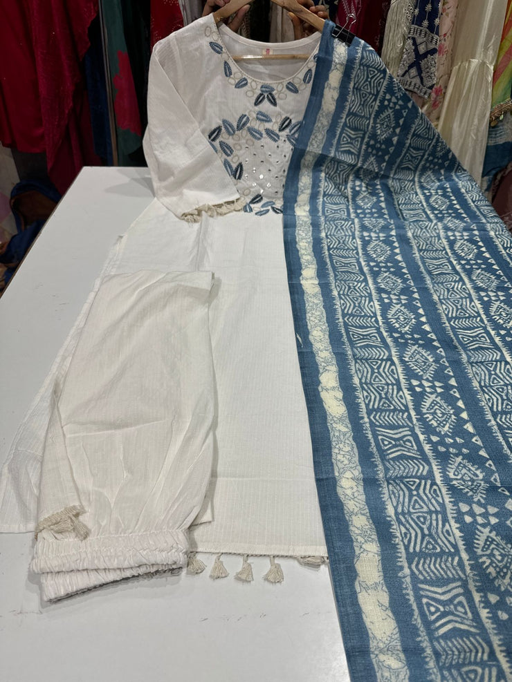 Pure fine 3 piece KATHA COTTON fabric set