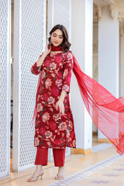 Beautiful Red Floral printed Suit Set