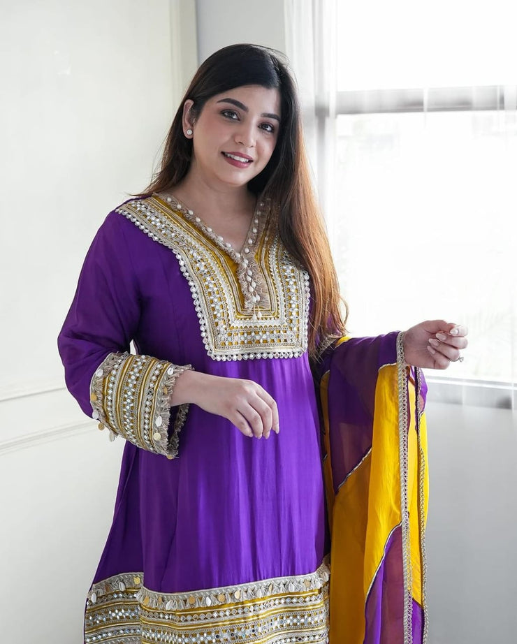 Beautiful Purple Anarkali Suit Set with embroidery work