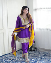 Beautiful Purple Anarkali Suit Set with embroidery work