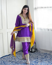 Beautiful Purple Anarkali Suit Set with embroidery work