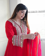 Beautiful Red Anarkali Suit Set with embroidery work