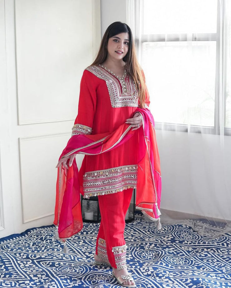 Beautiful Red Anarkali Suit Set with embroidery work