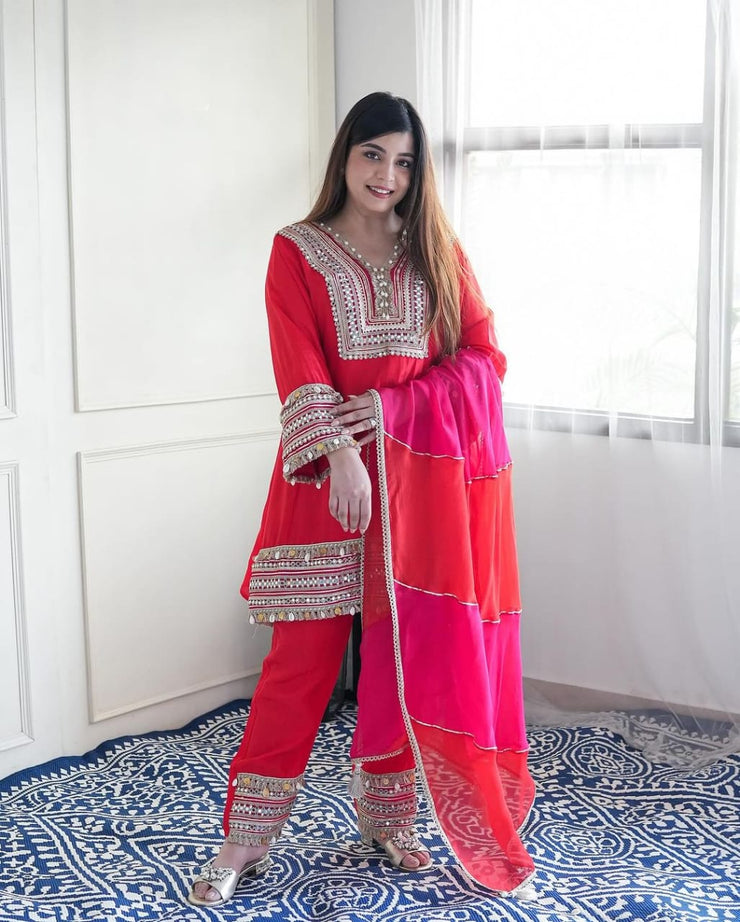 Beautiful Red Anarkali Suit Set with embroidery work