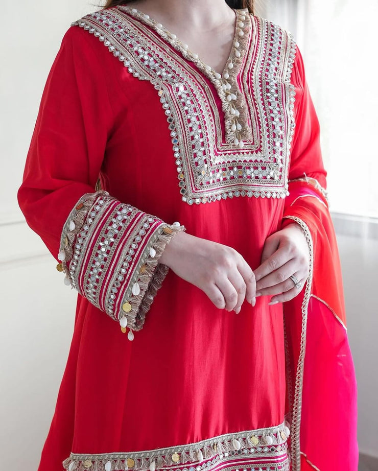 Beautiful Red Anarkali Suit Set with embroidery work