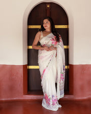 Same colour beautiful Designer Saree on Faux Georgette