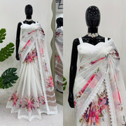 Same colour beautiful Designer Saree on Faux Georgette